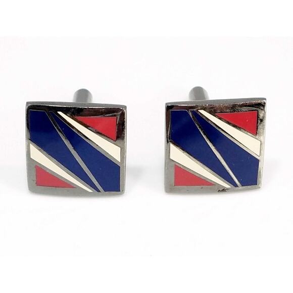 Vintage Designer Cuff Links, Joseph Abboud, Red White Blue Enamel, 1990s, 3/4 In - Picture 5 of 10